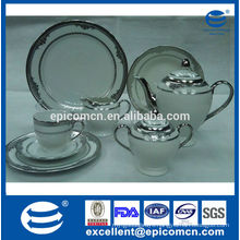 hotel used luxury silver ceramic tea set with porcelain dessert plates